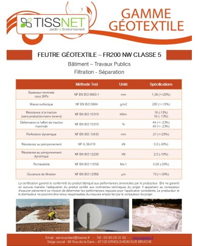 Feutre géotextile 5mX50m (200g/m²)
